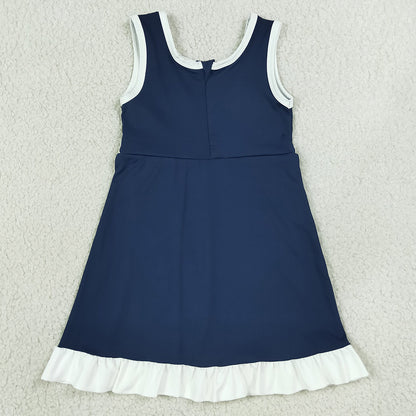 Baby Girls Dress Navy White Ruffles Yoga Active Short Scallop Knee Length Dress GSD4145