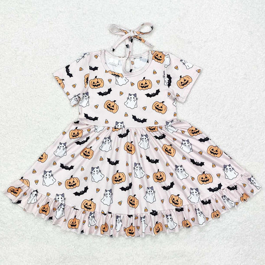 Baby Girls Dress Halloween Pumpkin Ghost Short Sleeve Knee Length Dresses GSD1357