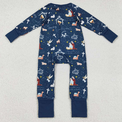 Baby Boys Rompers Navy Nativity Christmas Zipper Footie Rompers LR2504 9.1