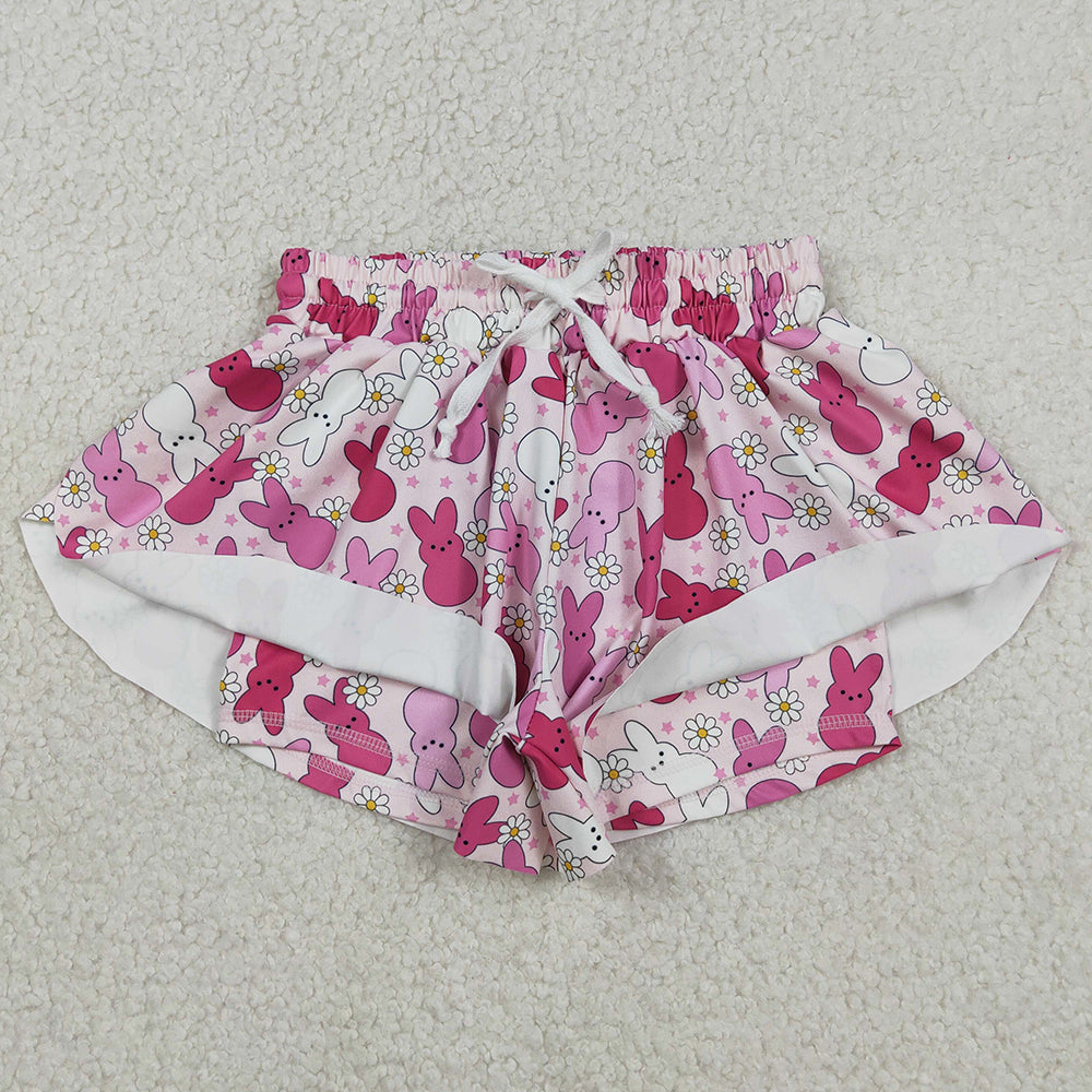 Baby Girls Shorts Pink Rabbits Flowers Easter Yoga Active Ruffle Shorts Bottom SS0714 12.10