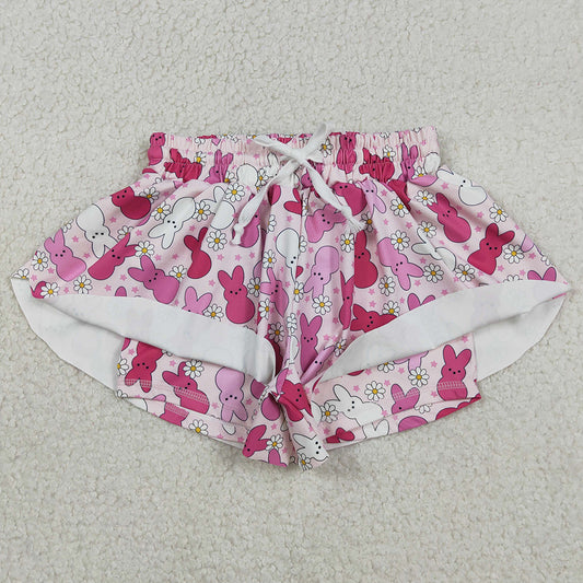 Baby Girls Shorts Pink Rabbits Flowers Easter Yoga Active Ruffle Shorts Bottom SS0714 12.10