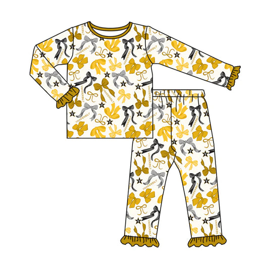 Preorder MOQ 5 Long sleeves gold bow kids girls team pajamas 8.21