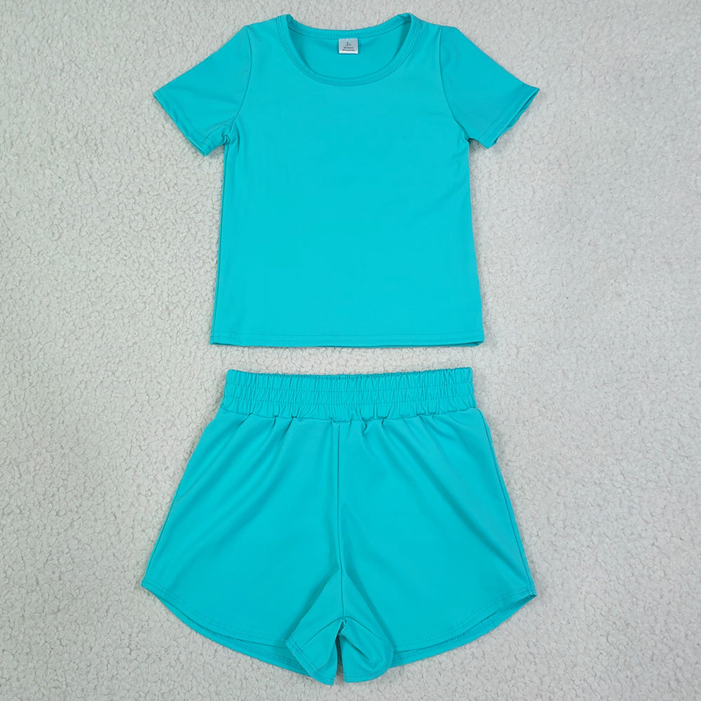 Baby Girls Clothes Blue Short Sleeve Top Sport Short Yoga Active Clothes Sets GSSO3771