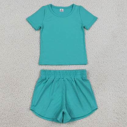 Baby Girls Clothes Blue Short Sleeve Top Sport Short Yoga Active Clothes Sets GSSO3771