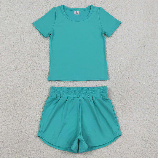 Baby Girls Clothes Blue Short Sleeve Top Sport Short Yoga Active Clothes Sets GSSO3771