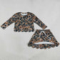 Baby Girls Clothes Long Sleeve Dark Brown Camo Top Skirt Short Scallop Clothes Set GLD1617