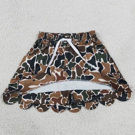 Baby Girls Skirts Dark Brown Camo Scallop Pockets Skirt Shorts Bottom GLK0300