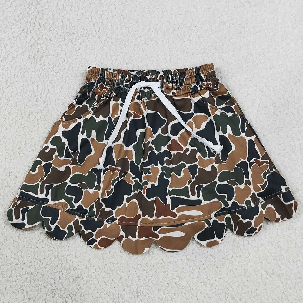 Baby Girls Skirts Dark Brown Camo Scallop Pockets Skirt Shorts Bottom GLK0300