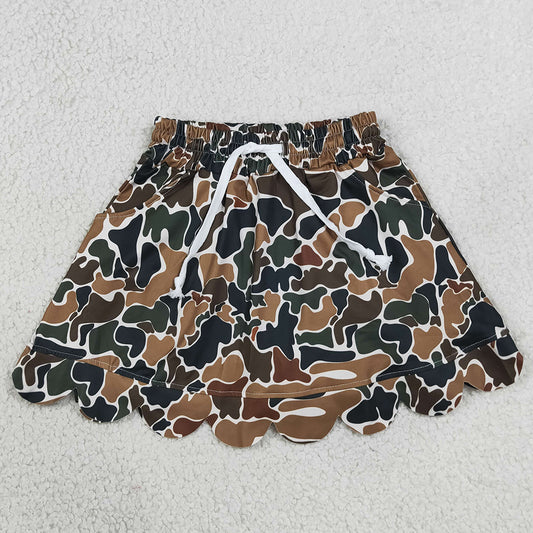 Baby Girls Skirts Dark Brown Camo Scallop Pockets Skirt Shorts Bottom GLK0300
