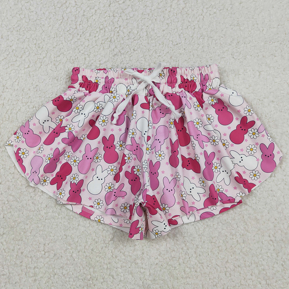 Baby Girls Shorts Pink Rabbits Flowers Easter Yoga Active Ruffle Shorts Bottom SS0714 12.10