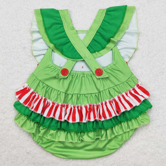 Baby Infant Girls Rompers Christmas Green Hearts Ruffles Rompers SR1912