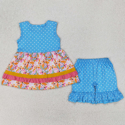 Baby Girls Clothes Butterfly Ruffle Tunic Tops Shorts Sets GSSO2199