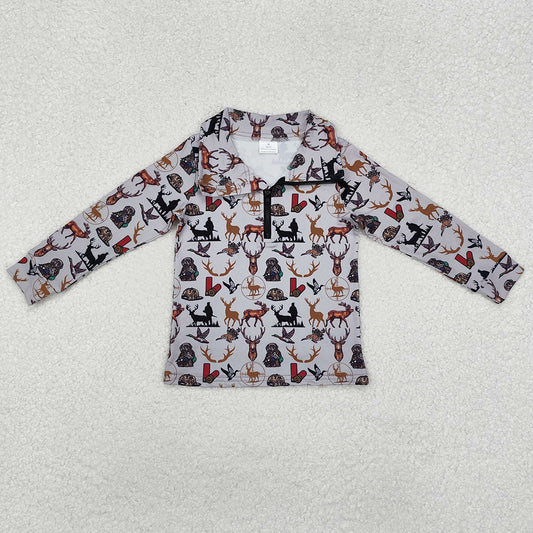 Baby Boys Clothes Tops Dog Deer Camo Long Sleeve Zip Pullovers Tops BT0954