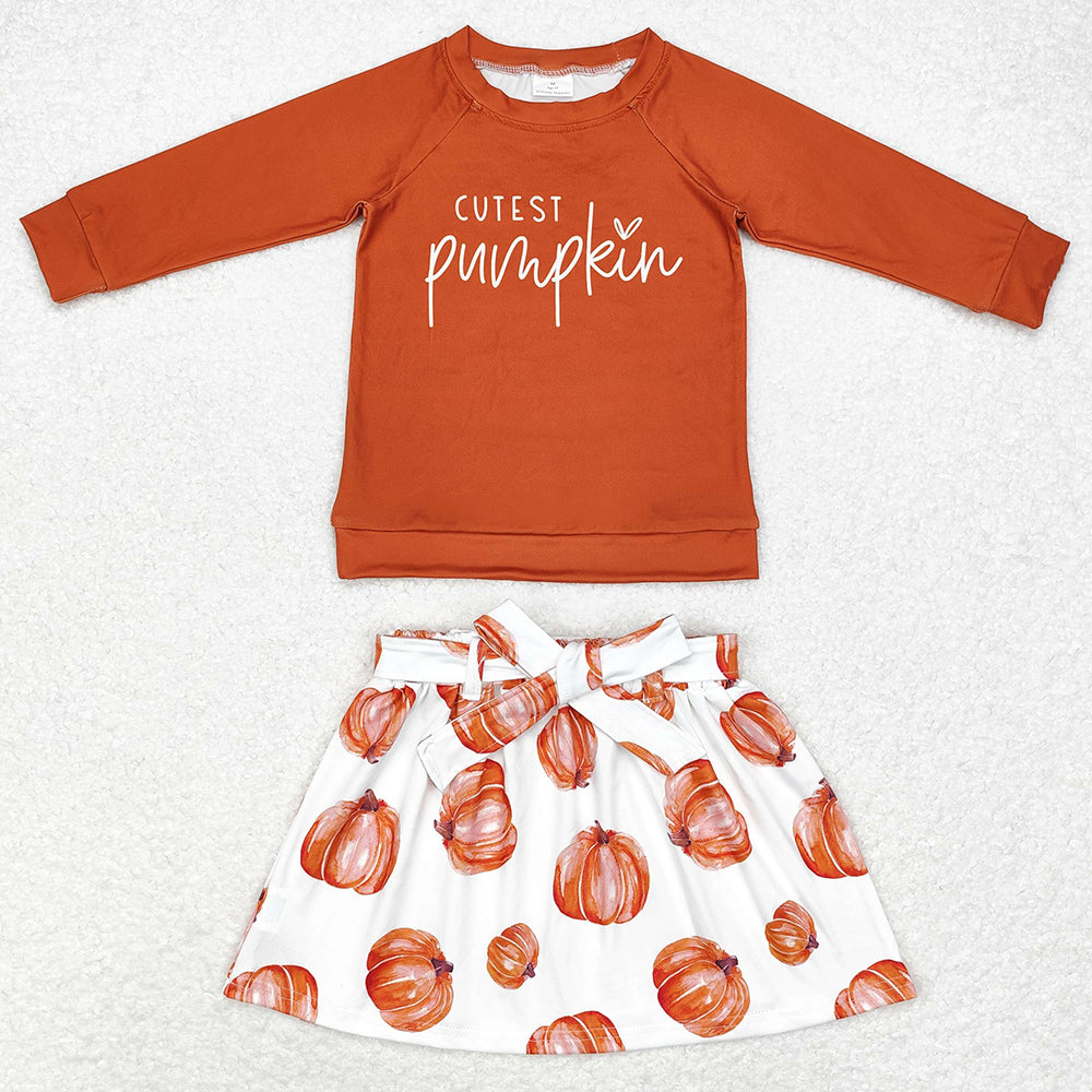 Baby Girls Clothes Halloween Pumpkin Shirt Skirts Sets GLD0686