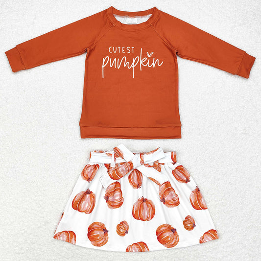 Baby Girls Clothes Halloween Pumpkin Shirt Skirts Sets GLD0686