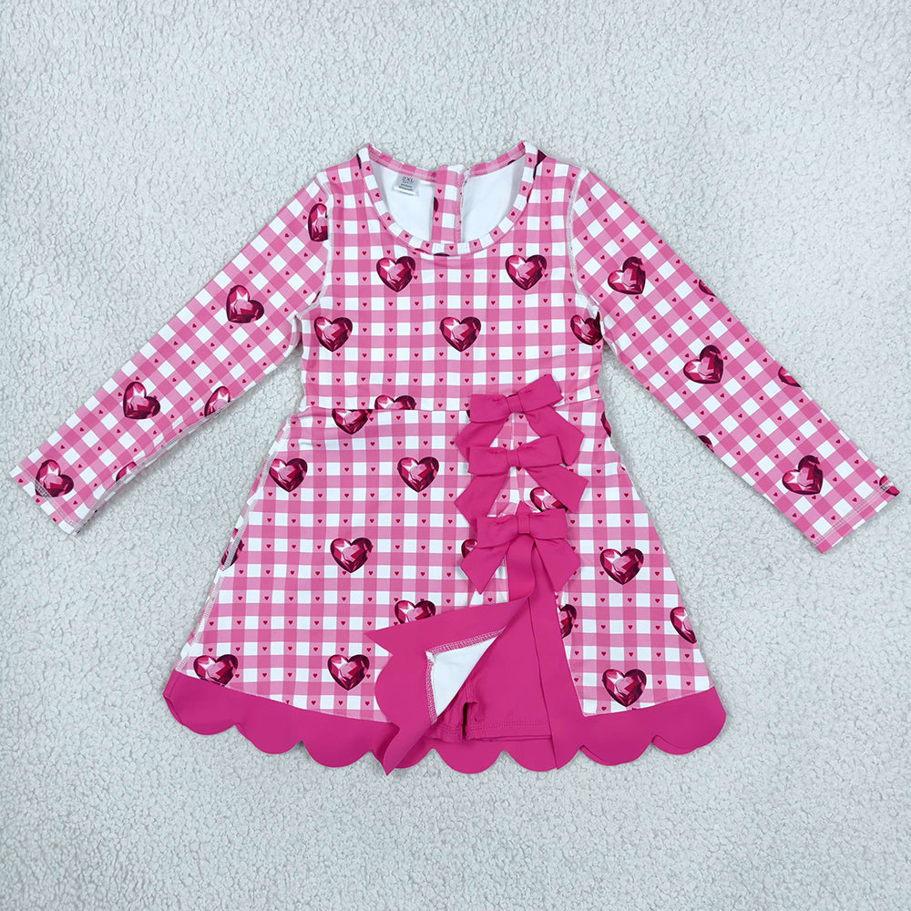 Baby Girls Dress Hearts Valentines Yoga Active Short Bows Scallop Knee Length Dress GLD1750