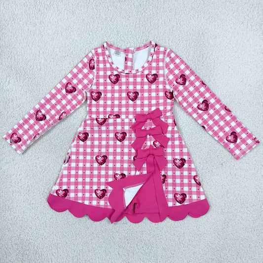 Baby Girls Dress Hearts Valentines Yoga Active Short Bows Scallop Knee Length Dress GLD1750