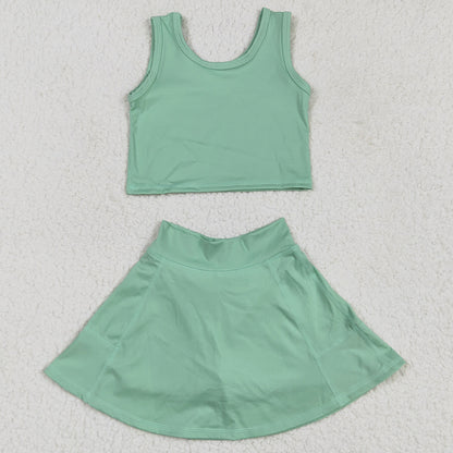 Baby Girls Clothes Green Vest Top Sports Skorts Skirts Sets GSD1984 4.21