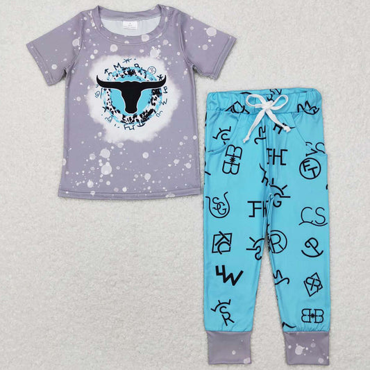 Baby Boys Clothes Western Blue Cow Shirt Pants Sets BSPO0224