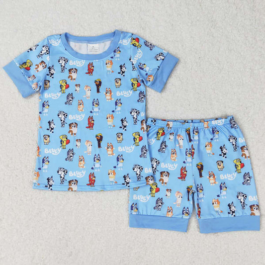 Baby Boys Pajamas Blue Dogs Shirt Top Shorts Pajamas Sets BSSO0853