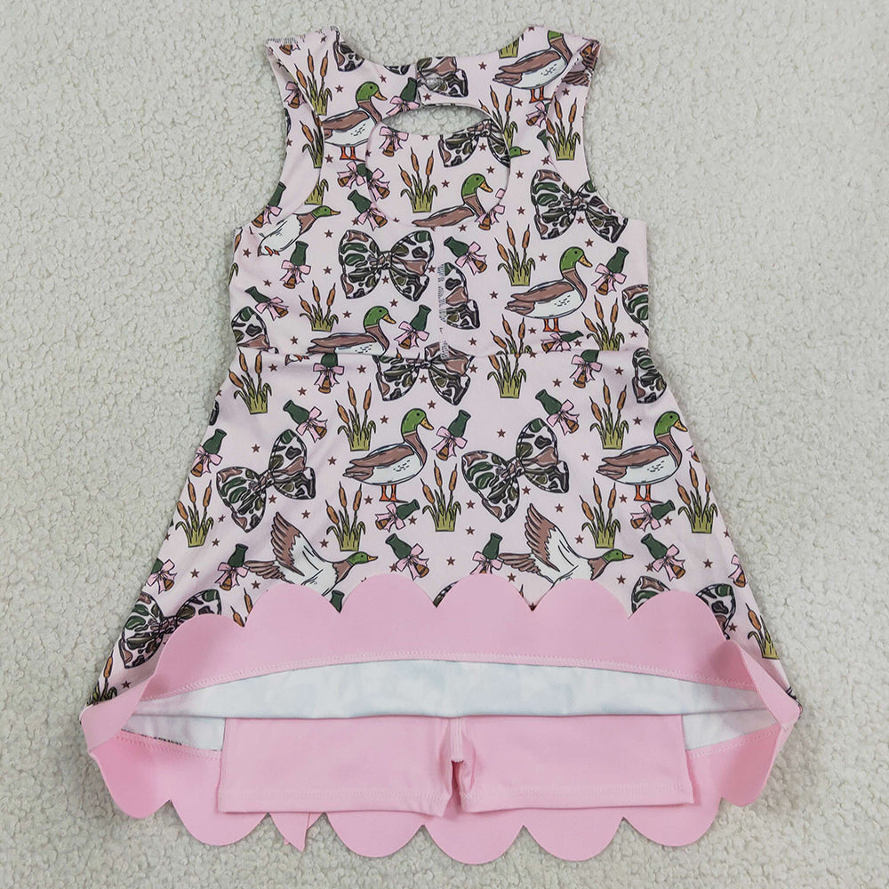 Baby Girls Dress Camo Bows Ducks Hunting Yoga Active Short Bows Scallop Knee Length Dress GSD4009