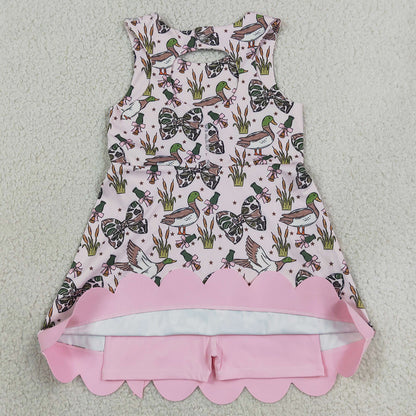 Baby Girls Dress Camo Bows Ducks Hunting Yoga Active Short Bows Scallop Knee Length Dress GSD4009