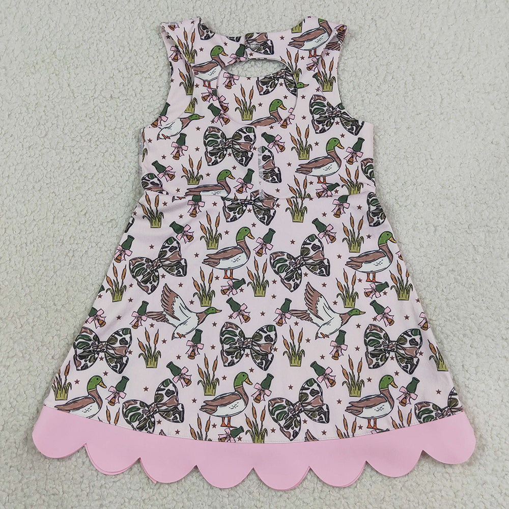 Baby Girls Dress Camo Bows Ducks Hunting Yoga Active Short Bows Scallop Knee Length Dress GSD4009