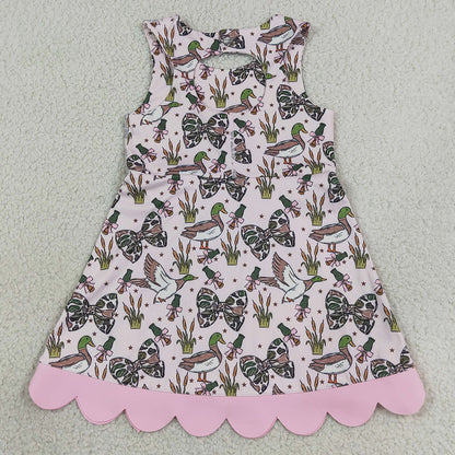 Baby Girls Dress Camo Bows Ducks Hunting Yoga Active Short Bows Scallop Knee Length Dress GSD4009