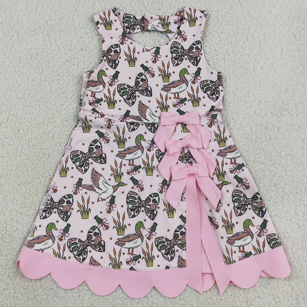 Baby Girls Dress Camo Bows Ducks Hunting Yoga Active Short Bows Scallop Knee Length Dress GSD4009