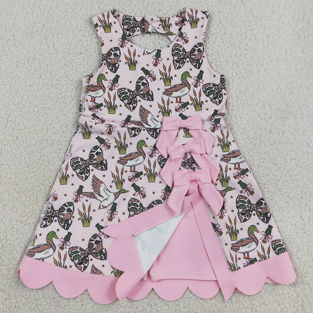 Baby Girls Dress Camo Bows Ducks Hunting Yoga Active Short Bows Scallop Knee Length Dress GSD4009