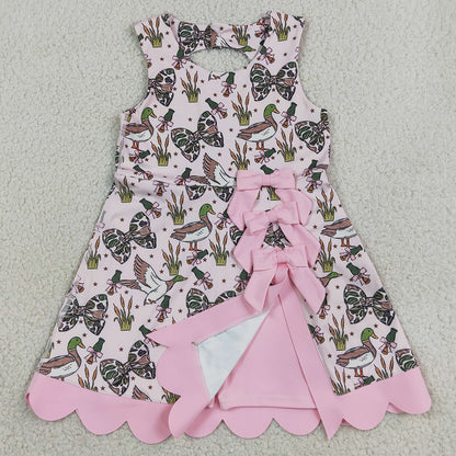 Baby Girls Dress Camo Bows Ducks Hunting Yoga Active Short Bows Scallop Knee Length Dress GSD4009