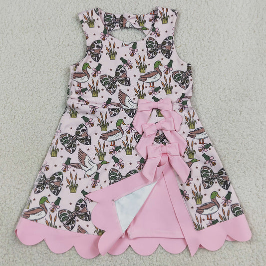 Baby Girls Dress Camo Bows Ducks Hunting Yoga Active Short Bows Scallop Knee Length Dress GSD4009