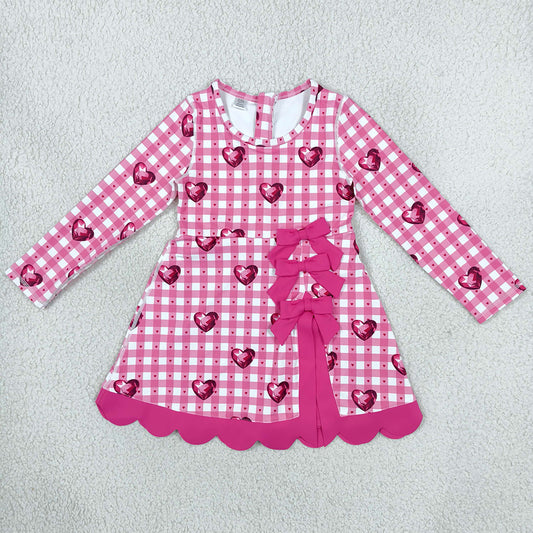 Baby Girls Dress Hearts Valentines Yoga Active Short Bows Scallop Knee Length Dress GLD1750