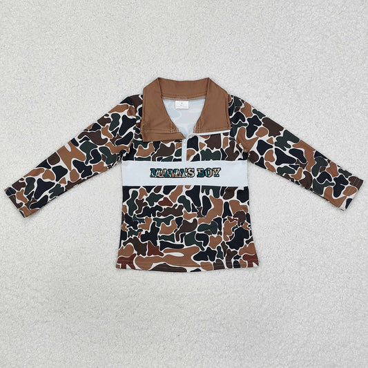 Baby Boys Clothes Tops Brown Camo Mama's Boy Zip Pullovers Tops BT0973