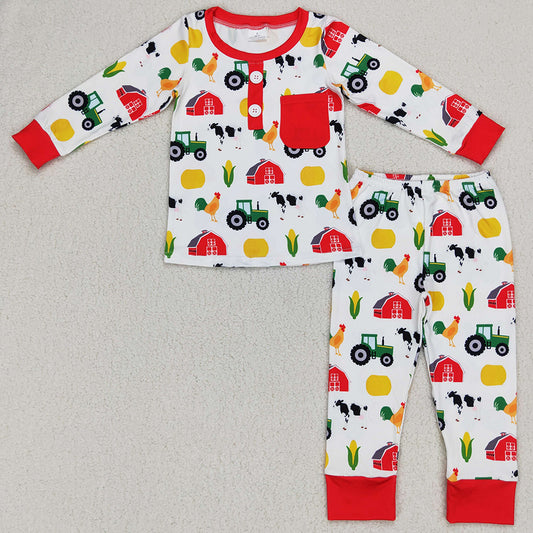 Farm Print Kids Pajamas Boys Girls Sleepwear Sets BLP0340