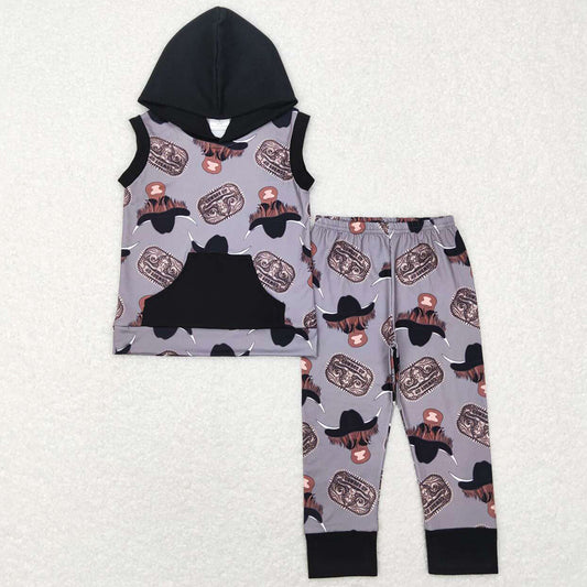 Baby Boys Clothes Western Cow Hoodie Tops Pants Sets BSPO0069