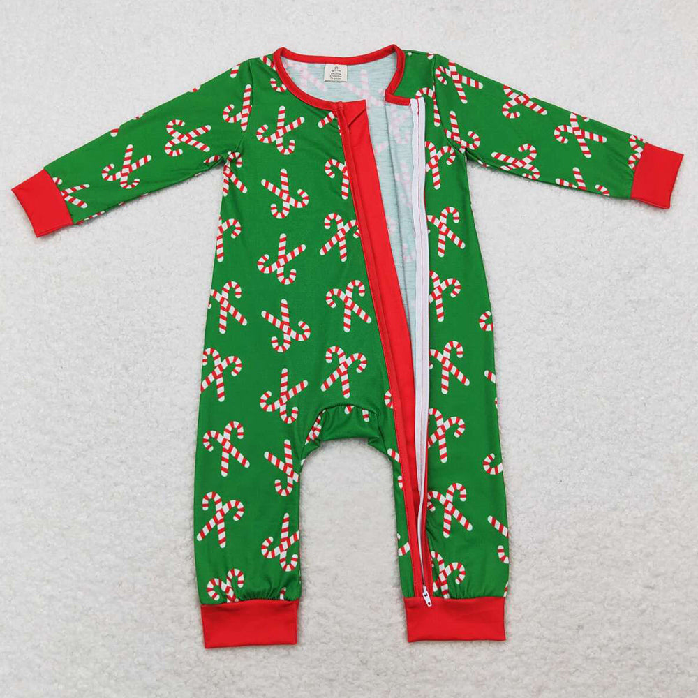 Baby Infant Boys Rompers Christmas Candy Cane Long Sleeve Zip Rompers LR1237