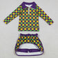 Baby Girls Clothes Mardigras Checked Zipper Pullovers Skirt Shorts Yoga Clothes Set GLD1362 12.11