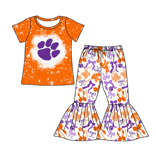 Preorder MOQ 5 bleached orange top bow pants girls team clothes 8.22