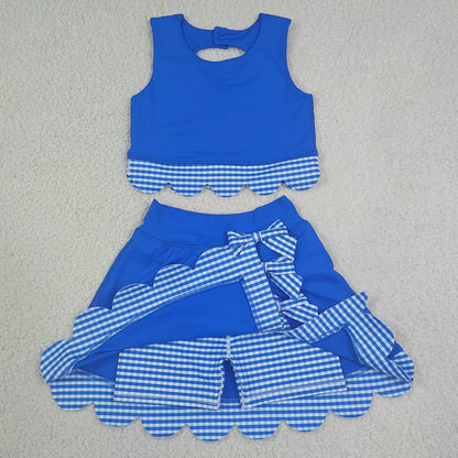 Baby Girls Dress Sleeveless Vest Top Skirt Shorts Yoga Active Bows Scallop Clothes Sets GSD4177