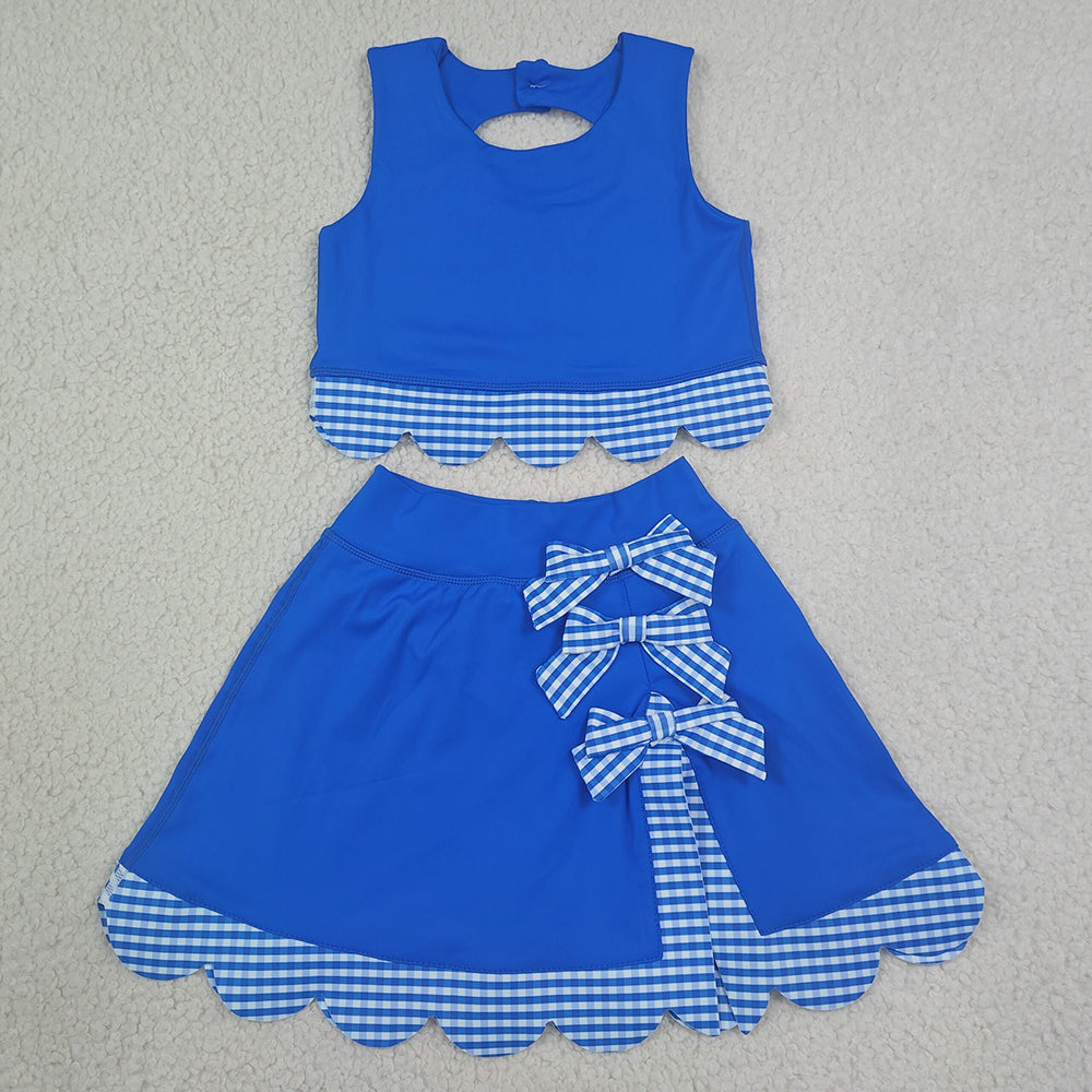 Baby Girls Dress Sleeveless Vest Top Skirt Shorts Yoga Active Bows Scallop Clothes Sets GSD4177