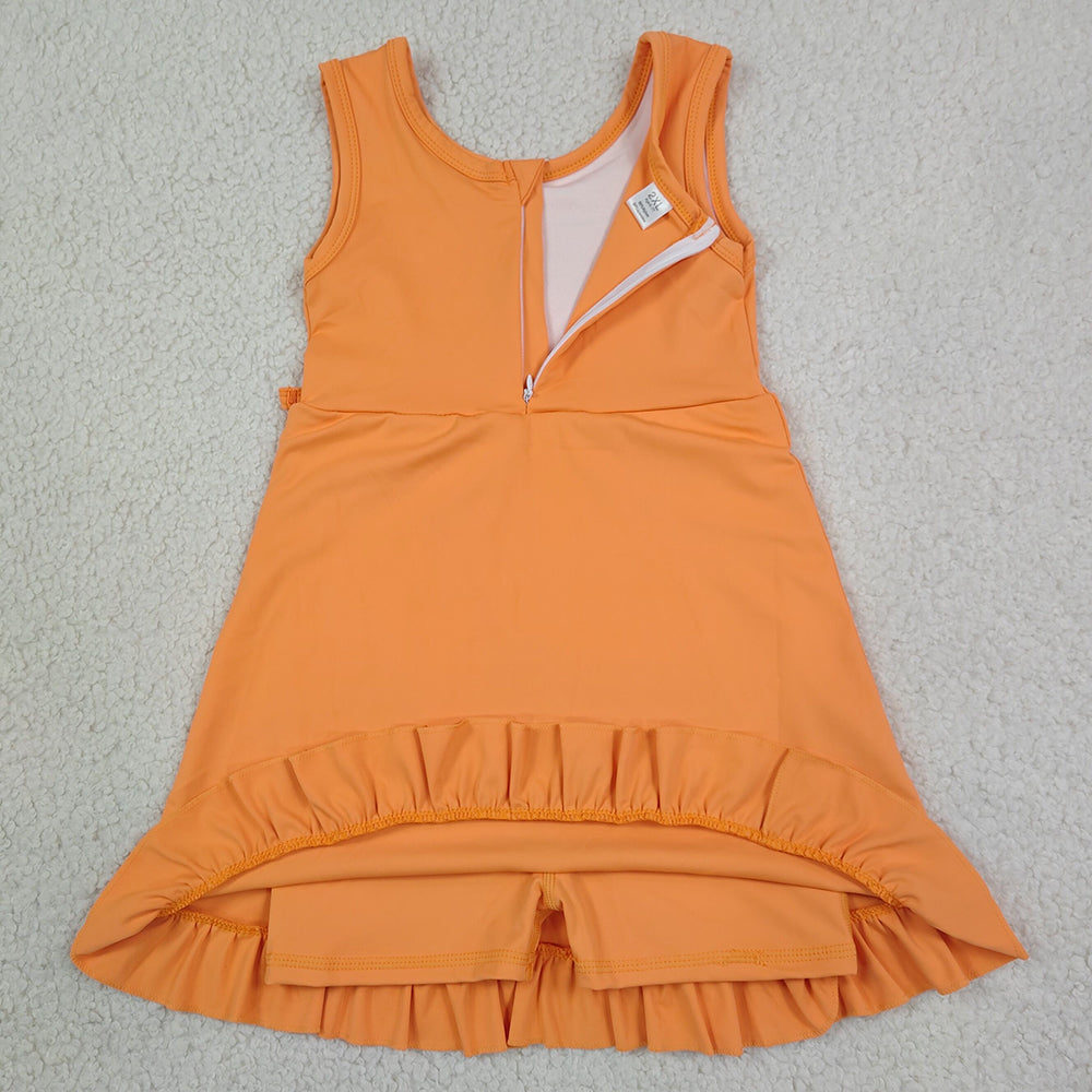 Baby Girls Dress Orange Sleeveless Yoga Active Shorts Ruffle Knee Length Dresses GSD3767