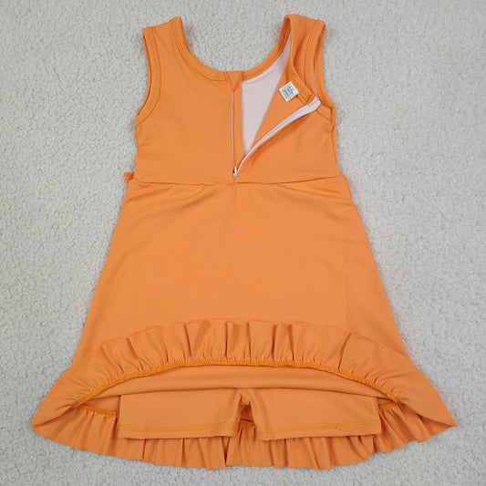 Baby Girls Dress Orange Sleeveless Yoga Active Shorts Ruffle Knee Length Dresses GSD3767