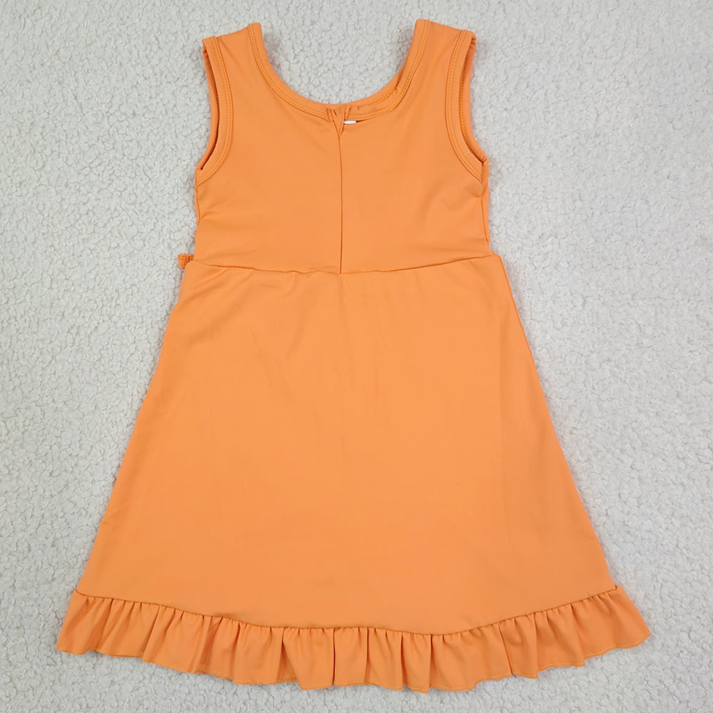 Baby Girls Dress Orange Sleeveless Yoga Active Shorts Ruffle Knee Length Dresses GSD3767
