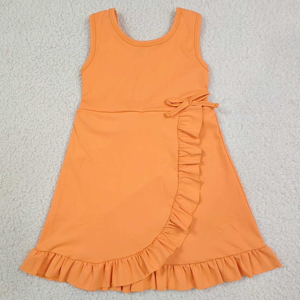 Baby Girls Dress Orange Sleeveless Yoga Active Shorts Ruffle Knee Length Dresses GSD3767