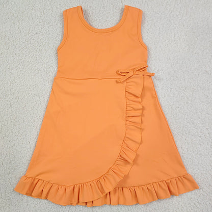 Baby Girls Dress Orange Sleeveless Yoga Active Shorts Ruffle Knee Length Dresses GSD3767