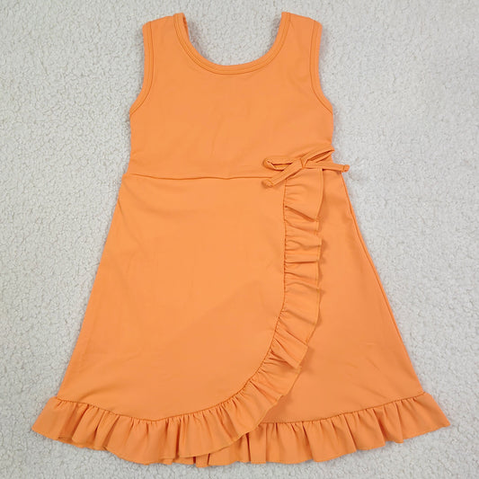 Baby Girls Dress Orange Sleeveless Yoga Active Shorts Ruffle Knee Length Dresses GSD3767