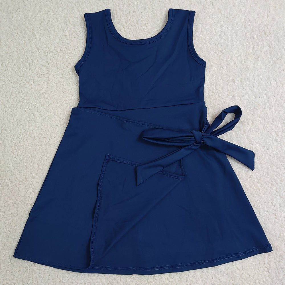 Baby Girls Dress Navy Sleeveless Bows Yoga Active Short Knee Length Dress GSD3880