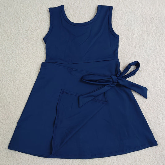 Baby Girls Dress Navy Sleeveless Bows Yoga Active Short Knee Length Dress GSD3880