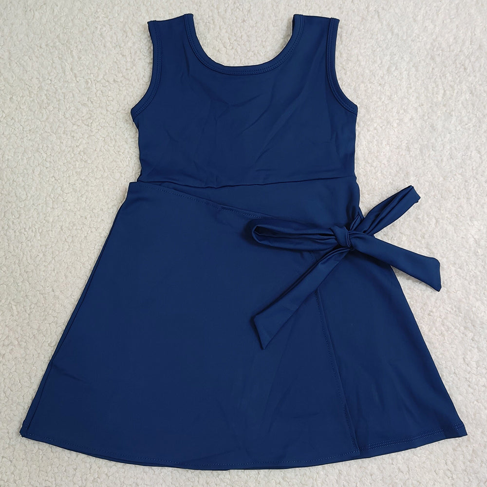 Baby Girls Dress Navy Sleeveless Bows Yoga Active Short Knee Length Dress GSD3880